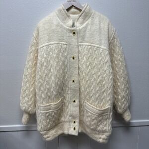 Donegal Design Mohair Hand Woven Wool Aran Fisherman Sweater Made In Ireland XL